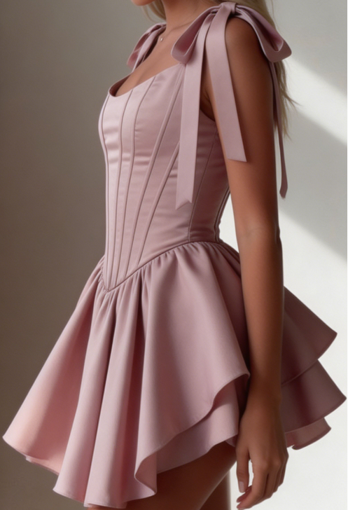 New Homecoming Dress Spaghetti Strap Pleated Back to School Outfits Party Dress D6667