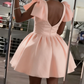 New Homecoming Dress V Neck Bowknot Pleated Backless Back to School Outfits Party Dress D6668