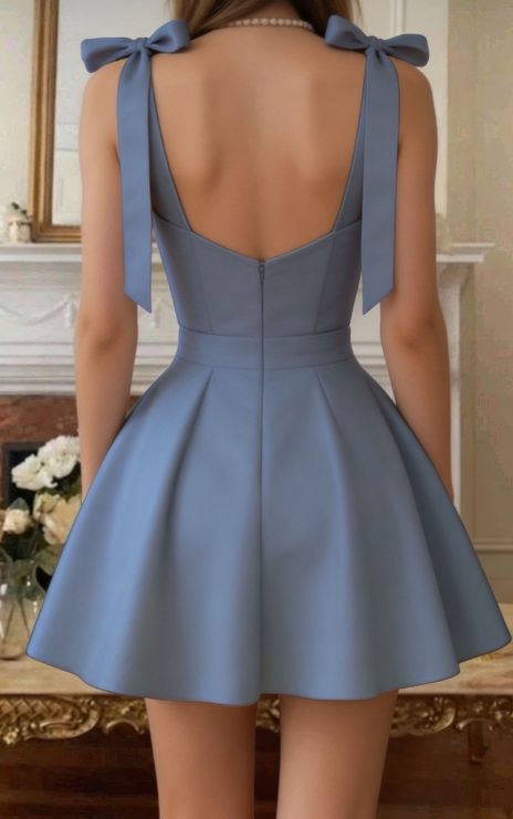 New Homecoming Dress Sweetheart Bowknot Pleated Back to School Outfits Party Dress D6671