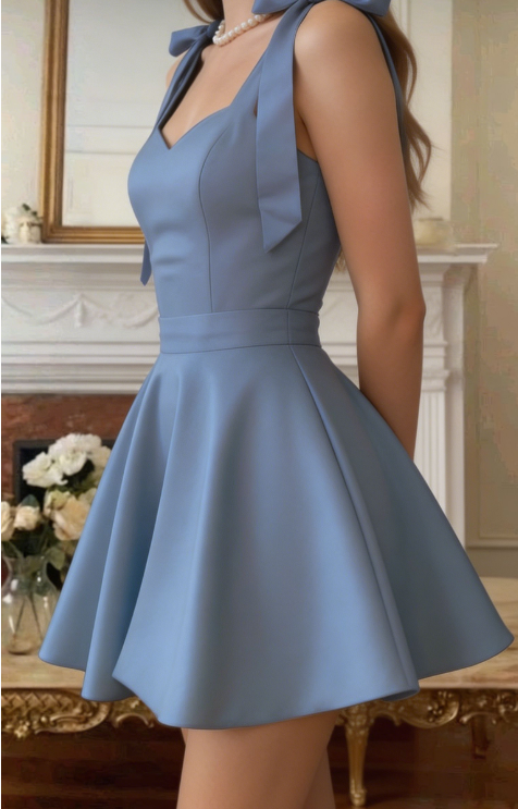 New Homecoming Dress Sweetheart Bowknot Pleated Back to School Outfits Party Dress D6671