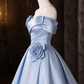New Homecoming Dress Bardot Flower Pleated Back to School Outfits Party Dress D6673