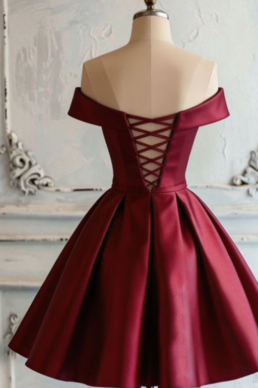 New Homecoming Dress Bardot Pleated Back to School Outfits Party Dress D6676