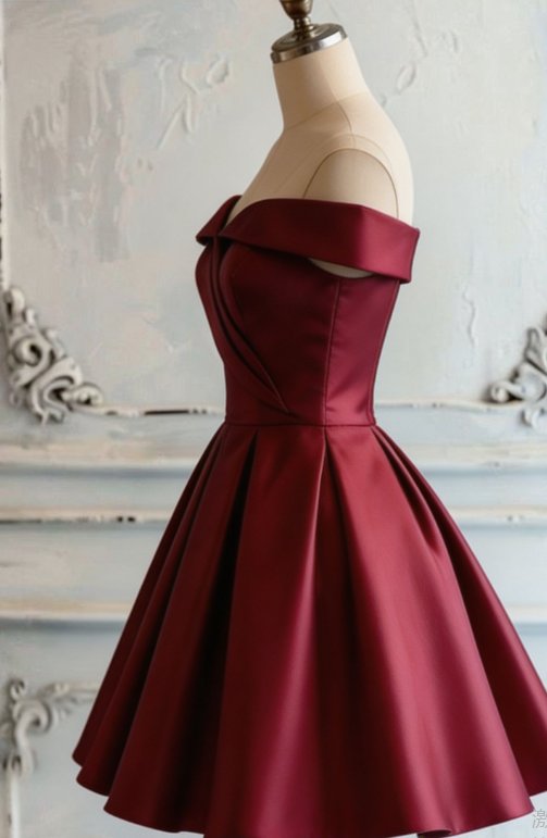 New Homecoming Dress Bardot Pleated Back to School Outfits Party Dress D6676