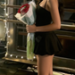 New Homecoming Dress Spaghetti Strap Black Pleated Back to School Outfits Party Dress D6677