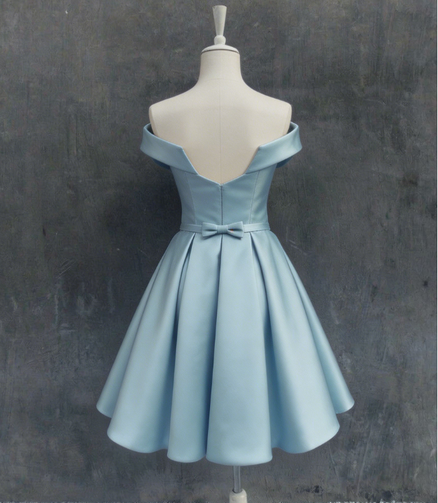 New Homecoming Dress Off the Shoulder Pleated Bowknot Back to School Outfits Party Dress D6679