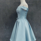 New Homecoming Dress Off the Shoulder Pleated Bowknot Back to School Outfits Party Dress D6679