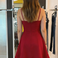 New Homecoming Dress V Neck Red Back to School Outfits Party Dress D6681