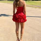 New Homecoming Dress Strapless Red Cascade Back to School Outfits Party Dress D6682