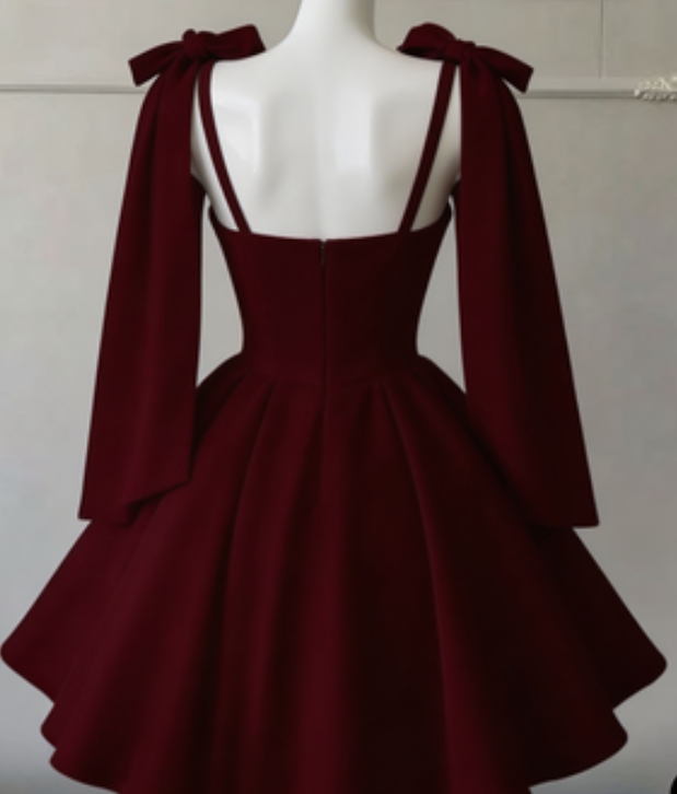 New Homecoming Dress Spaghetti Strap Bowknot Back to School Outfits Party Dress D6683