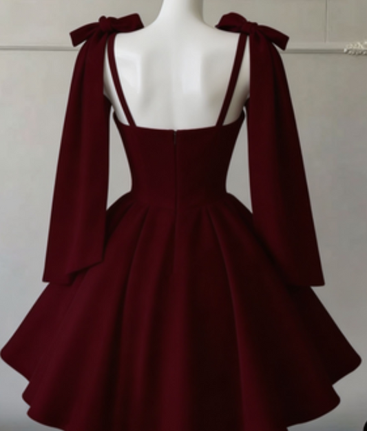 New Homecoming Dress Spaghetti Strap Bowknot Back to School Outfits Party Dress D6683