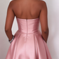 New Homecoming Dress Strapless Rinestone Pleated Back to School Outfits Party Dress D6684