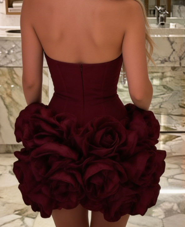 New Homecoming Dress Strapless Flower Cascade Back to School Outfits Party Dress D6687
