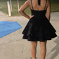 New Homecoming Dress V Neck Black Sequins Back to School Outfits Party Dress D6688