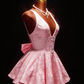New Homecoming Dress V Neck Bowknot Pink Back to School Outfits Party Dress D6690