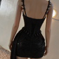 Stunning Homecoming Dress Black V Neck Hi-Lo Beading Back to School Outfits Party Dress D6692