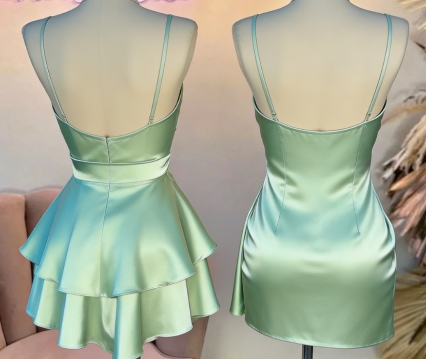 Stunning Homecoming Dress Spaghetti Strap Pleated Back to School Outfits Party Dress D6694
