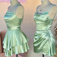 Stunning Homecoming Dress Spaghetti Strap Pleated Back to School Outfits Party Dress D6694