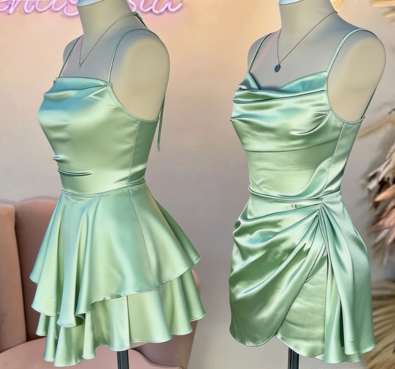 Stunning Homecoming Dress Spaghetti Strap Pleated Back to School Outfits Party Dress D6694