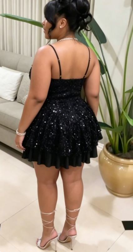 Stunning Homecoming Dress Spaghetti Strap Black Tulle Sequis Back to School Outfits Party Dress D6698