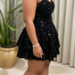 Stunning Homecoming Dress Spaghetti Strap Black Tulle Sequis Back to School Outfits Party Dress D6698
