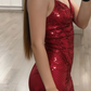 Stunning Homecoming Dress Red V Neck Sequins Back to School Outfits Party Dress D6701