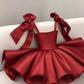 Stunning Homecoming Dress Red Sweetheart Bowknot Pleated Back to School Outfits Party Dress D6702