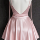 Stunning Homecoming Dress Pink Spaghetti Strap Pleated Backless Back to School Outfits Party Dress D6704