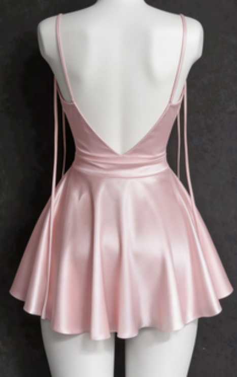 Stunning Homecoming Dress Pink Spaghetti Strap Pleated Backless Back to School Outfits Party Dress D6704