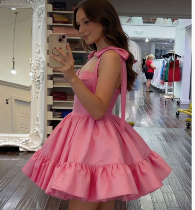 Sweet Homecoming Dress Sweetheart Bowknot Backless Back to School Outfits Party Dress D6706