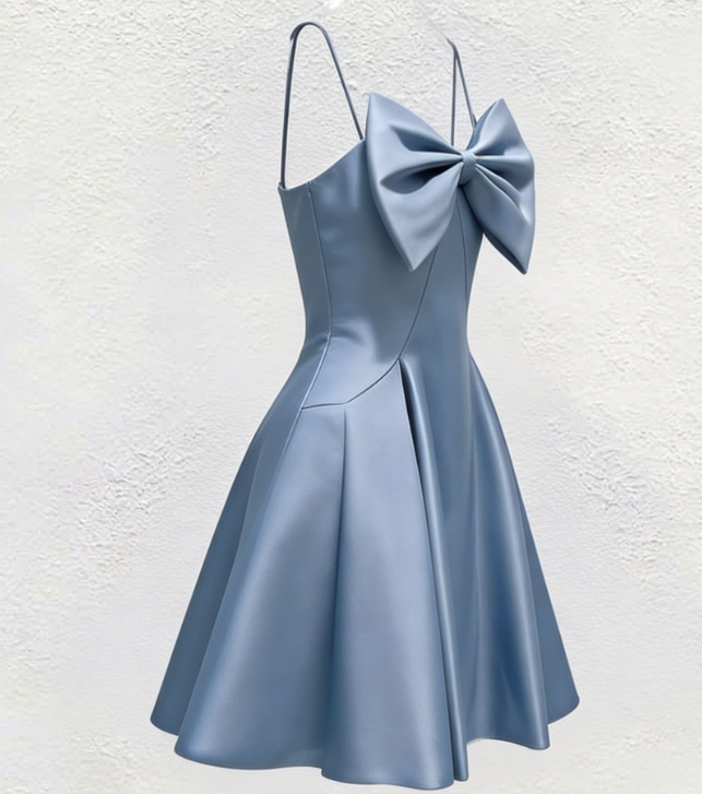 Charming Homecoming Dress Spaghetti Strap Bowknot Pleated Back to School Outfits Party Dress D6707
