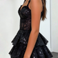 Charming Homecoming Dress Black Sheer Strap Lace Sequins Back to School Outfits Party Dress D6708