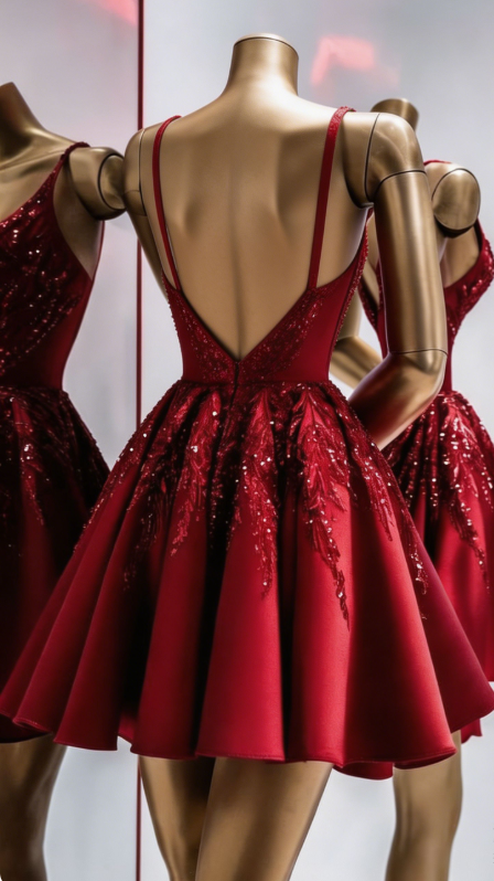 Charming Homecoming V Neck Red Sequins Backless Back to School Outfits Party Dress D6715