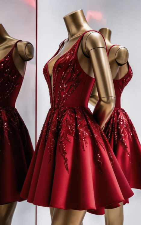 Charming Homecoming V Neck Red Sequins Backless Back to School Outfits Party Dress D6715