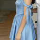 Charming Homecoming Off the Shoulder Pleated Back to School Outfits Party Dress D6716