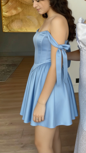 Charming Homecoming Off the Shoulder Pleated Back to School Outfits Party Dress D6716