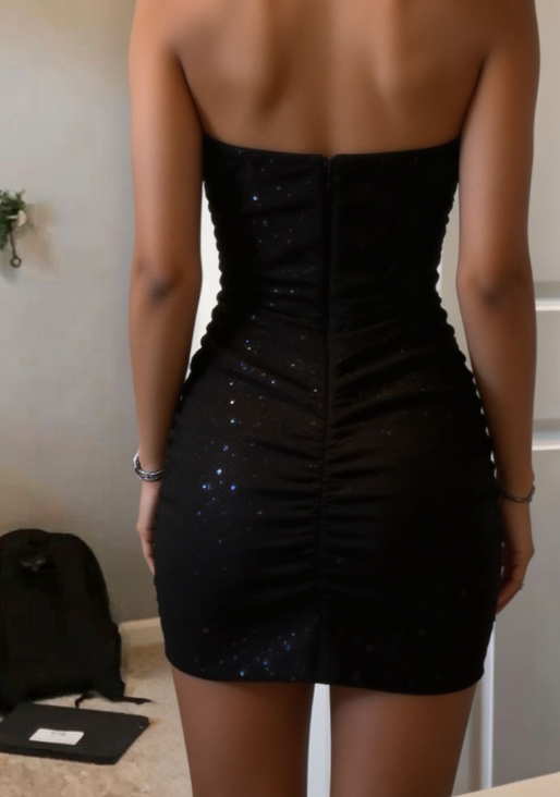 Charming Homecoming Strapless Balck Sequins Hugging Back to School Outfits Party Dress D6717