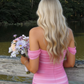 Sweet Homecoming Off the Shoulder Shirred Hugging Back to School Outfits Party Dress D6718