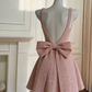 Elegant  Homecoming Square Sequins Backless Bowknot Back to School Outfits Party Dress D6720