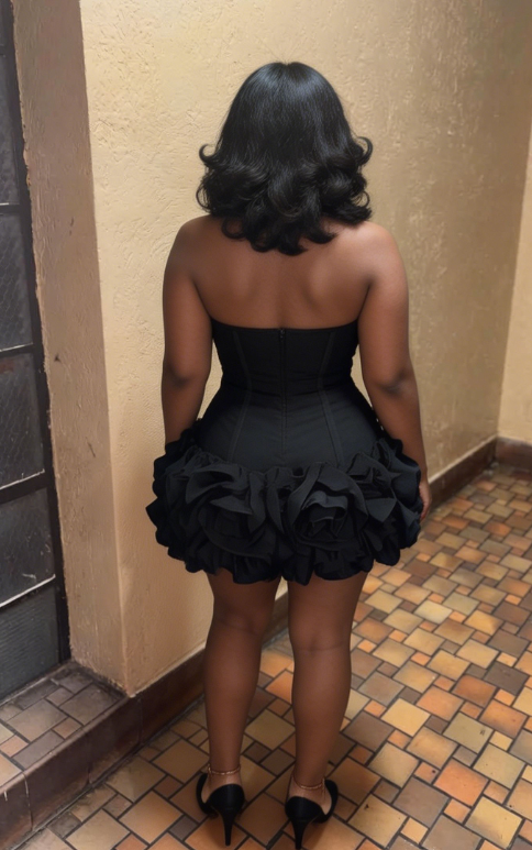 Chic Homecoming Sweetheart Black Cascade Back to School Outfits Party Dress D6722