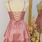 Chic Homecoming Spaghetti Strap Pink Back to School Outfits Party Dress D6725