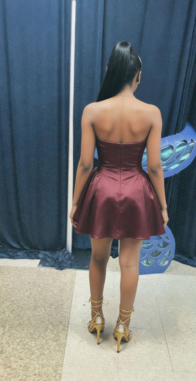 Chic Homecoming Strapless Pleated Back to School Outfits Party Dress D6726