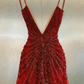 Chic Homecoming V Neck Red Sequins Tulle Back to School Outfits Party Dress D6728