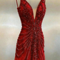 Chic Homecoming V Neck Red Sequins Tulle Back to School Outfits Party Dress D6728