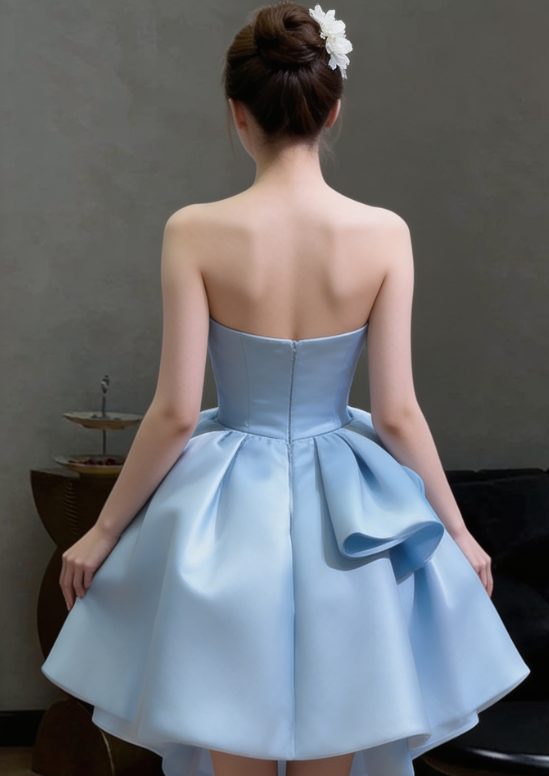 Chic Homecoming Strapless Cascade Pleated Back to School Outfits Party Dress D6729