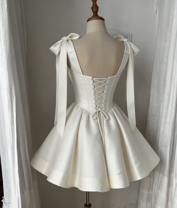 Chic Homecoming Dress Spaghetti Strap Pleated Bowknot Back to School Outfits Party Dress D6731