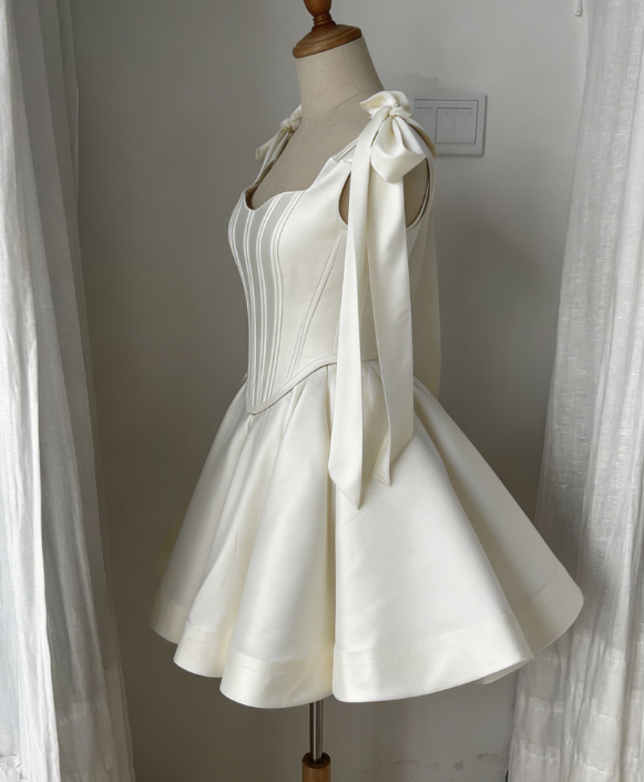 Chic Homecoming Dress Spaghetti Strap Pleated Bowknot Back to School Outfits Party Dress D6731