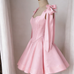 Chic Homecoming Dress Spaghetti Strap Pleated Bowknot Back to School Outfits Party Dress D6731