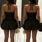 Chic Homecoming Dress Halter Black Pleated Back to School Outfits Party Dress D6732