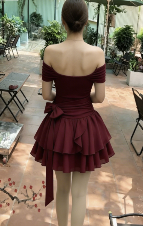 Chic Homecoming Dress V Neck Bowknot Tulle Pleated Back to School Outfits Party Dress D6736