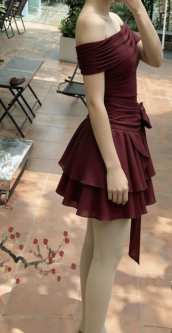 Chic Homecoming Dress V Neck Bowknot Tulle Pleated Back to School Outfits Party Dress D6736